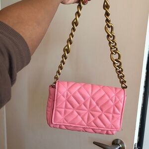 Zara Pink Quilted Shoulder Bag with Gold Chain